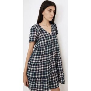 Madewell Plaid Button Front Tiered Babydoll Dress Size Large L
